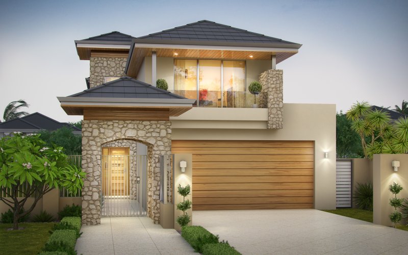 Luxury narrow lot home design with limestone cladding
